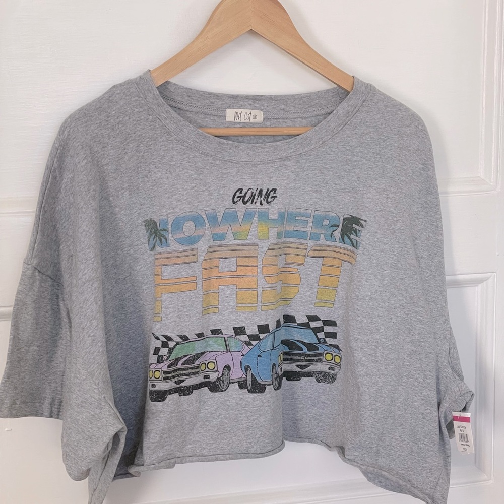 Going Nowhere Fast Gray Graphic Crop Tee
